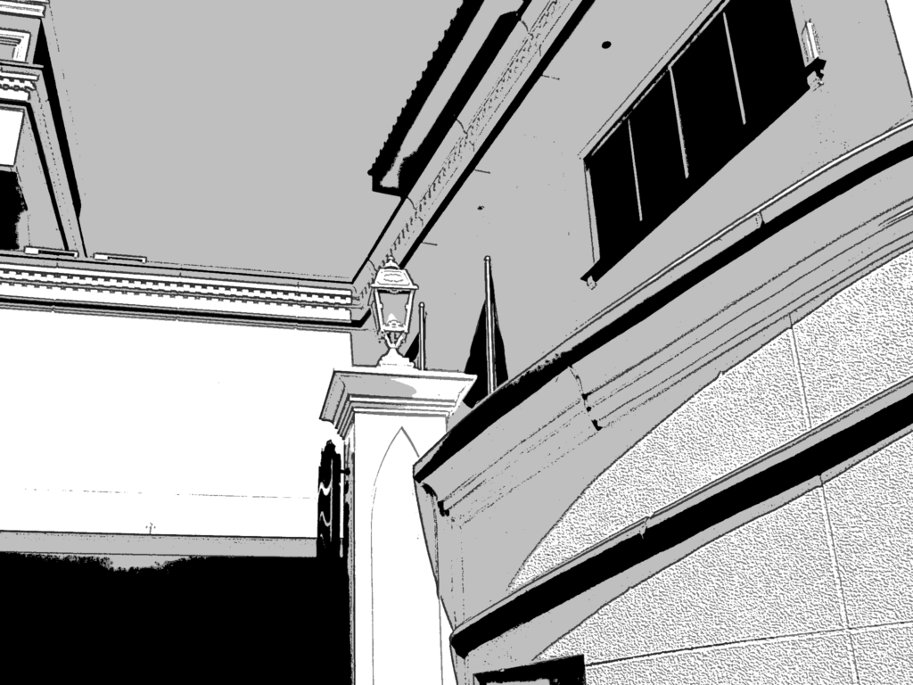 モルディブ_134_門の街灯と塀_漫画風加工